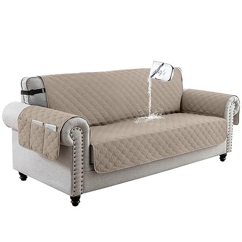 Thdsubb Sofabezug wasserdichte Sofaschoner rutschfest Quilted Sofabezüge Mit Armlehnen Für Haustier Katze Hunde Sofaüberwurf (Khaki,2-Sitzer) von Thdsubb