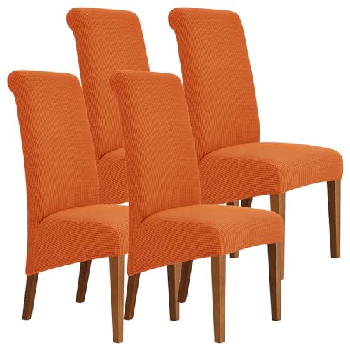 Thdsubb Stuhlhussen XL Stretch Esszimmerstuhlbezüge Jacquard Stuhlbezug Abnehmbare Waschbare Esszimmer Stuhl Protector (Orange,4 Stück) von Thdsubb