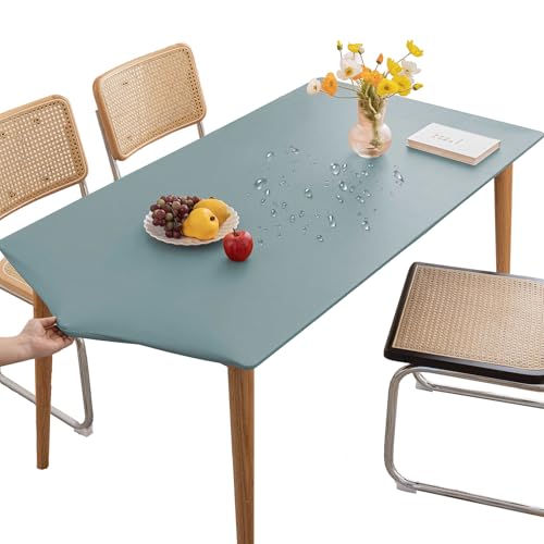 Thdsubb Tischdecke Elastische Gartentischdecke Leder Wasserdicht Abwischbar Tischschutz Für Zuhause, Partys, Kaffee (80x80cm,Blau) von Thdsubb