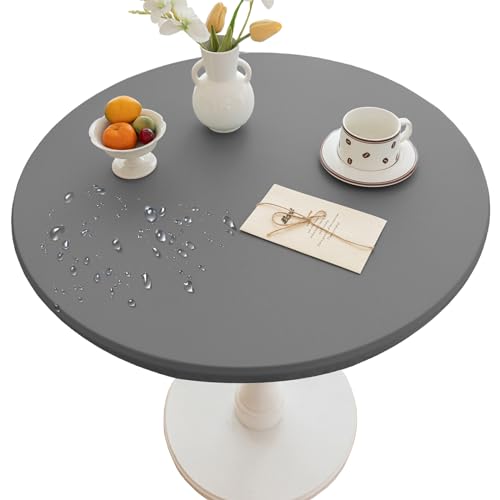 Thdsubb Tischdecke Elastische Runde Gartentischdecke Leder Wasserdicht Abwischbar Tischschutz Für Zuhause, Partys, Kaffee (70cm,Grau) von Thdsubb