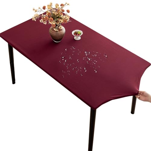 Thdsubb Tischdecke Milchseide Elastisch Tischdecken Wasserabweisend Garten Tischdecken Für Draußen (90x150 cm,Weinrot) von Thdsubb
