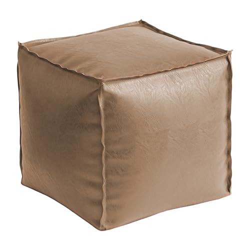 Thdsubb Ungepolsterter Ottoman Pouf Bezug PU Kunstleder Stuffable Cushion Bag Fußhocker Sitzsack für Wohnzimmer und Schlafzimmer (Khaki) von Thdsubb