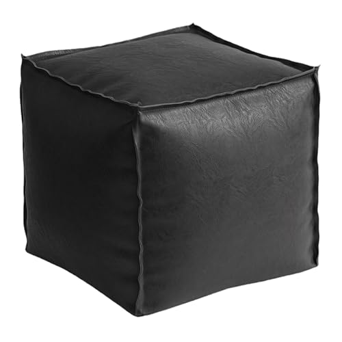 Thdsubb Ungepolsterter Ottoman Pouf Bezug PU Kunstleder Stuffable Cushion Bag Fußhocker Sitzsack für Wohnzimmer und Schlafzimmer (Schwarz) von Thdsubb