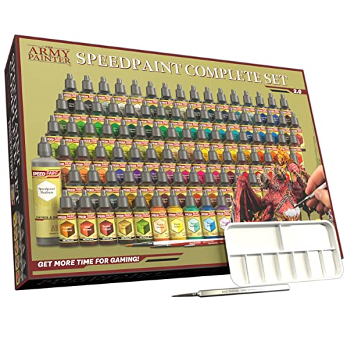 The Army Painter, Speedpaint 2.0 Complete Set Combo, 90 x 18ml Modellbau Farben, inkl. 10 Metallics, 1 Medium, 4 Pinseln & 1 Palette - Modell Farben für Wargames Tabletop Figuren & Dnd Miniatures von The Army Painter