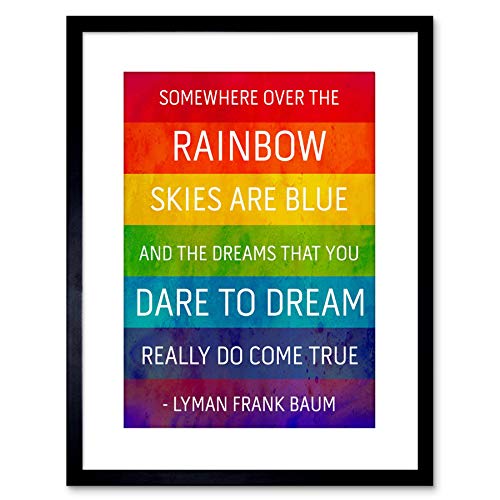 9x7 '' SOMEWHERE OVER RAINBOW FRANK BAUM QUOTE GRUNGE FRAMED ART PRINT F97X1064 von Wee Blue Coo