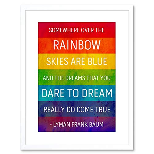 Wee Blue Coo 9x7 '' SOMEWHERE OVER RAINBOW FRANK BAUM QUOTE GRUNGE FRAMED ART PRINT F97X1064 von Wee Blue Coo