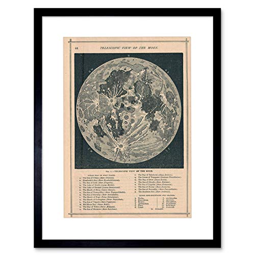 The Art Stop MAP ILLUSTRATED ANTIQUE TELESCOPIC MOON FRAMED PRINT PICTURE F12X368 von Wee Blue Coo