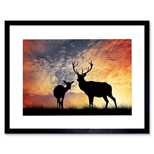 The Art Stop PHOTO COMPOSITION DEER SILHOUETTE SUNSET SKY STAG FRAMED PRINT PICTURE F12X814 von Wee Blue Coo