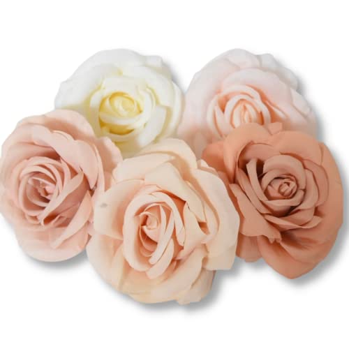 The Baked Studio - 5 Individual Large Artificial Flower Silk Flower Heads for Cake Decoration and Crafts - ‘Neutral’ Large Rose Collection von The Baked Studio