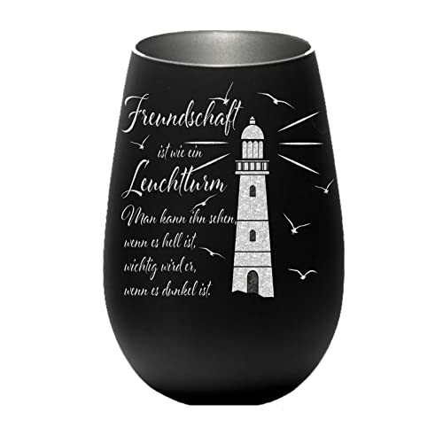 Geschenk für Freunde Freundin Freund Einweihungsgeschenk Partygeschenk mit Leuchtturm und Feundesspruch Gute Freunde maritim (schwarz/Gold) von The Barbyer Creativ Family