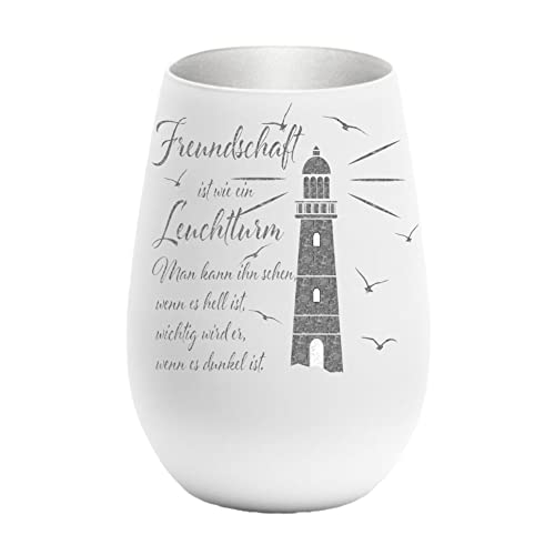 Geschenk für Freunde Freundin Freund Einweihungsgeschenk Partygeschenk mit Leuchtturm und Feundesspruch Gute Freunde maritim (schwarz/Silber) von The Barbyer Creativ Family