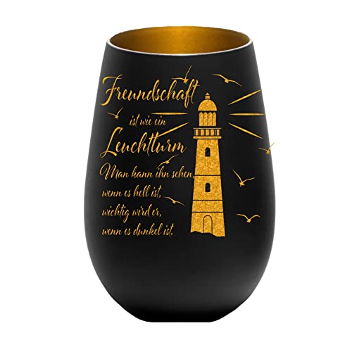 Geschenk für Freunde Freundin Freund Einweihungsgeschenk Partygeschenk mit Leuchtturm und Feundesspruch Gute Freunde maritim (weiß/Silber) von The Barbyer Creativ Family
