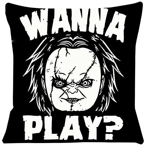 The Beach Stop Chucky Horror Movie Scary Zitat Scatter Kissenbezug | Einzigartige Heimdekoration Inspo Geschenkidee | 45 x 45 cm | Chucky Wanna Play von The Beach Stop