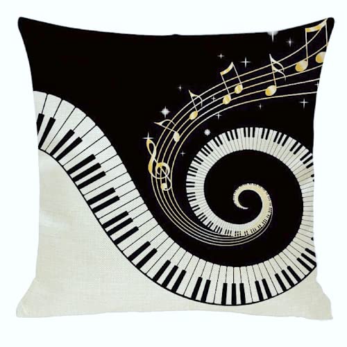 Dekorativer Kissenbezug mit Klavier-inspiriertem Klavier, Heimdekoration, Geschenkidee für Damen, Herren und Kinder, 45 x 45 cm, Wirbelklavier von The Beach Stop