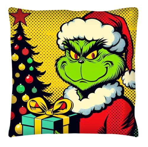 The Beach Stop Pop Art Kissenbezug, Motiv "The Grinch", bunte Heimdekoration, Geschenkidee, 45 x 45 cm, "The Grinch" The Beach Stop Pop Art Kissenbezug, Motiv "The Grinch", bunte Heimdekoration, Geschenkidee, 45 x 45 cm, "The Grinch" von The Beach Stop