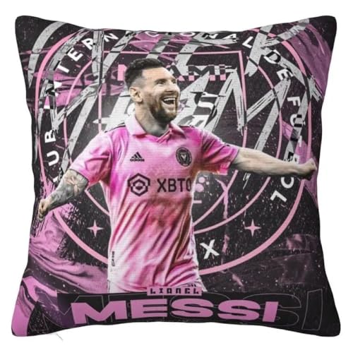 The Beach Stop Sports Hero Lionel Messi Kissenbezug | Geschenkidee für Männer, Frauen, Jungen & Mädchen | 45 x 45 cm | Messi Inter Miami Pink von The Beach Stop