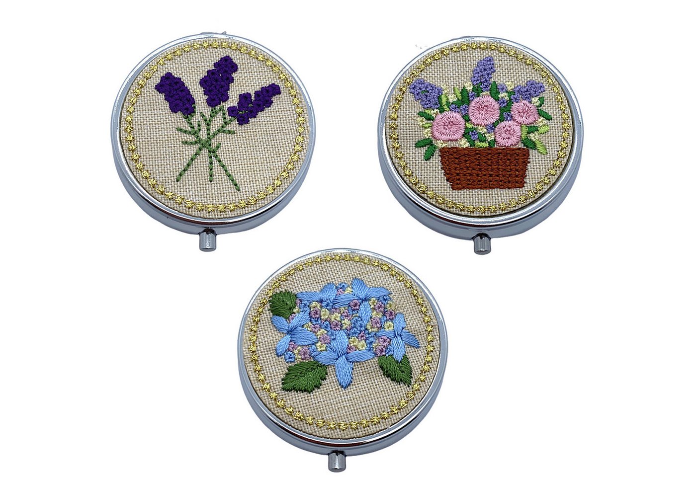 The Beauty House Pillendose Pillendose mit Spiegel und gestrickten Blumen Medikamentenbox Dose, Kleine Tablettendose für Unterwegs, Reise-Pillenspender Tablettenbox The Beauty House Pillendose Pillendose mit Spiegel und gestrickten Blumen Medikamentenbox Dose, Kleine Tablettendose für Unterwegs, Reise-Pillenspender Tablettenbox von The Beauty House
