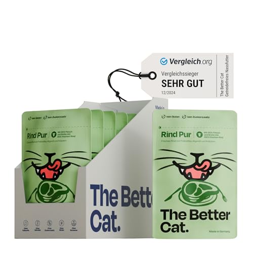 The Better Cat - Getreidefreies Nassfutter mit extra hohem Fleischanteil - Premium Katzenfutter ohne Getreide und ohne Zucker mit Präbiotika (Rind) 12x85g von The Better Cat
