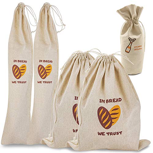 Brotbeutel aus organischem Leinen, wiederverwendbar, mit Kordelzug, für Brot, Baguette und selbstgemachtes Brot – Naturleinen Beutel für Lebensmittel – Bonus-Weinbeutel – perfektes Einweihungsgeschenk von The Bread Bags