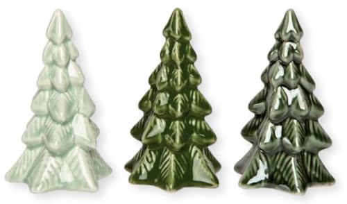 The Bridge Collection 10,2 cm grüne und weiße Tannenbaum-Figuren – Set mit 3 Stück – Urlaub Wald Baum – Weihnachten Einweihungsgeschenk von The Bridge Collection