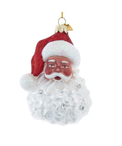The Bridge Collection Afrikanisches Weihnachtsmanngesicht Ornament - Weihnachtsmanngesicht Weihnachtsdekoration mit funkelndem Hut und Bart - Klassischer Weihnachtsbaumschmuck mit funkelnden Details von The Bridge Collection