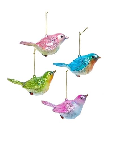 The Bridge Collection Buntes Vogel-Ornament-Set – Set mit 4 glitzernden Vögeln in hellen Pastelltönen – Singvogel Weihnachtsdekoration für Baum oder Girlande von The Bridge Collection