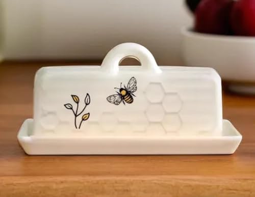 The Bridge Collection Dekorative Honigbienen-Butterdose – weißes Keramik-Wabenmuster mit Blumendetails – Bauernhaus-Stil Küche Aufbewahrung für Butter The Bridge Collection Dekorative Honigbienen-Butterdose – weißes Keramik-Wabenmuster mit Blumendetails – Bauernhaus-Stil Küche Aufbewahrung für Butter von The Bridge Collection