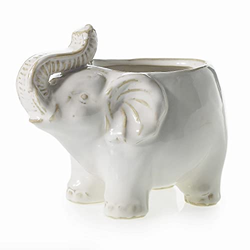 The Bridge Collection Dekorativer weißer Elefanten-Übertopf – Keramik-Blumentopf in Elefantenform, für drinnen und draußen, Gartendekoration, Safari-Tier, Boho, Heimdekoration von The Bridge Collection