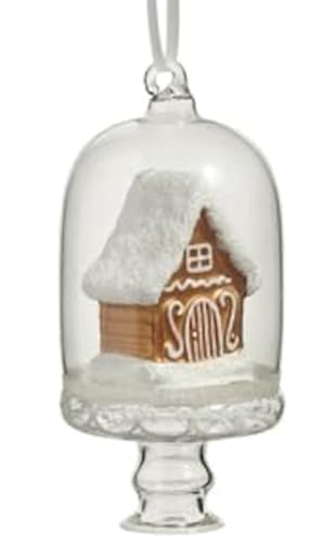 The Bridge Collection Elegantes Mini-Lebkuchenhaus unter Glaskuppel, 10,2 cm, einzigartiges Lebkuchenhaus-Ornament von The Bridge Collection
