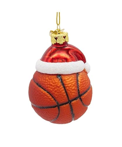 The Bridge Collection Glas-Basketball-Ornament mit Nikolausmütze – Weihnachtsbaumschmuck mit Sportmotiv – lustiger Urlaubsakzent für Basketball-Fans und -Spieler von The Bridge Collection