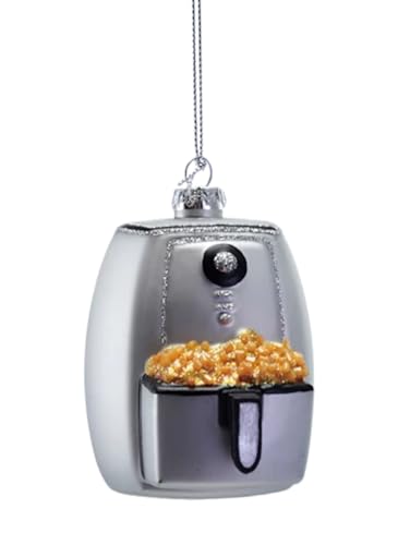 The Bridge Collection Glas-Luftfritteuse mit offenem Korb mit Pommes Frites Ornament – Silbergraue Weihnachtsdekoration für den Hauskoch – Replik eines elektrischen Küchengeräts von The Bridge Collection