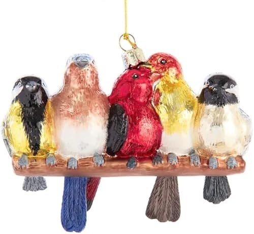 The Bridge Collection Glas-Singvögel sitzend auf einem Ast – bunte Vogel-Weihnachtsdekoration – Waldtier Singvogel Ornament von The Bridge Collection