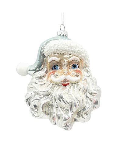 The Bridge Collection Glas-Weihnachtsmanngesicht, 15 cm, Vintage-inspirierter Weihnachtsmannkopf mit glänzendem Bart und blauen Augen, klassischer Weihnachtsbaumschmuck von The Bridge Collection