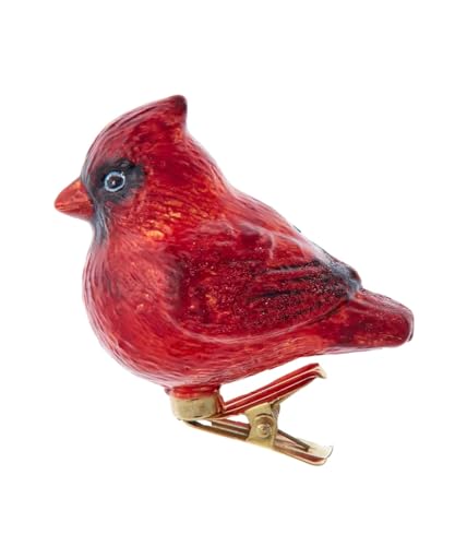 The Bridge Collection Glaskardinal-Ornament zum Anklippen – glitzerndes Kardinal-Ornament für Urlaubsdekoration – zum Anklippen, roter Vogel, Weihnachtsbaumschmuck von The Bridge Collection