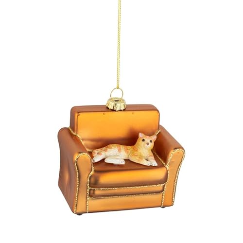 The Bridge Collection Glaskatze auf dem Sofa, Weihnachtsschmuck – gemütliches orangefarbenes getigertes Kätzchen-Ornament für Haustierbesitzer von The Bridge Collection