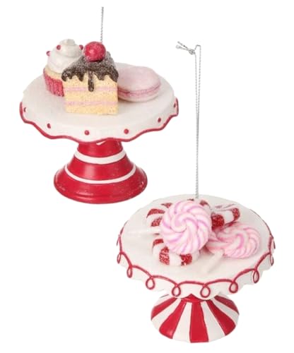 The Bridge Collection Kuchenteller mit süßen Desserts Ornamenten - 2er Set - Tortenständer und Dessertteller Weihnachtsschmuck von The Bridge Collection