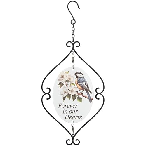 The Bridge Collection Lass Memorial Spinner mit Vogel- und Blumen-Design – Hängender Garten-Gedenkakzent – Glas Trauergeschenk mit Forever in Our Hearts Botschaft von The Bridge Collection