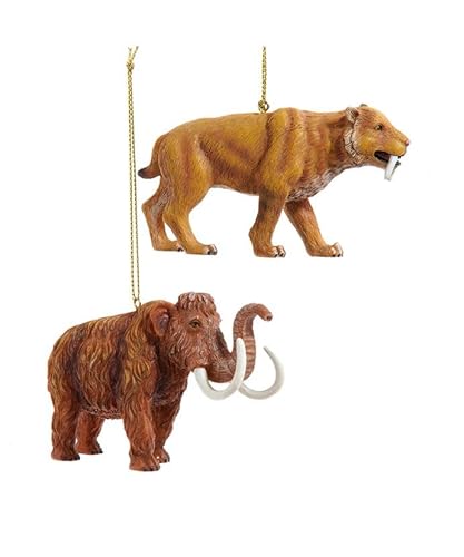 The Bridge Collection Prähistorische Tier-Weihnachtsschmuck – Wollmammut und Säbelzahnkatze Set – einzigartige Eiszeit-Themen-Feiertagsdekorationen von The Bridge Collection