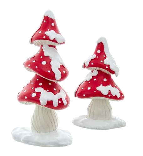 The Bridge Collection Rot und Weiß Schneebedeckte Pilzfiguren - Set mit 2 Stück - Urlaub Fliegenpilz Baum Figuren von The Bridge Collection