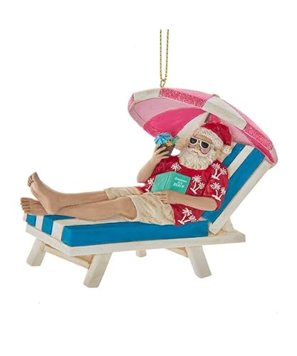 The Bridge Collection Weihnachtsmann auf Strandkorb liest ein Buch, Weihnachtsschmuck – entspannter Weihnachtsmann im Urlaub Ornament von The Bridge Collection