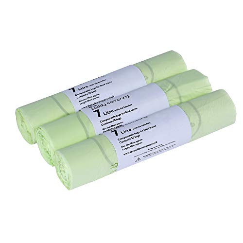 The Caddy Company Kompostierbare Müllbeutel für die Küche, mit Griff, Grün, 150 Beutel, 7 Liter von The Caddy Company