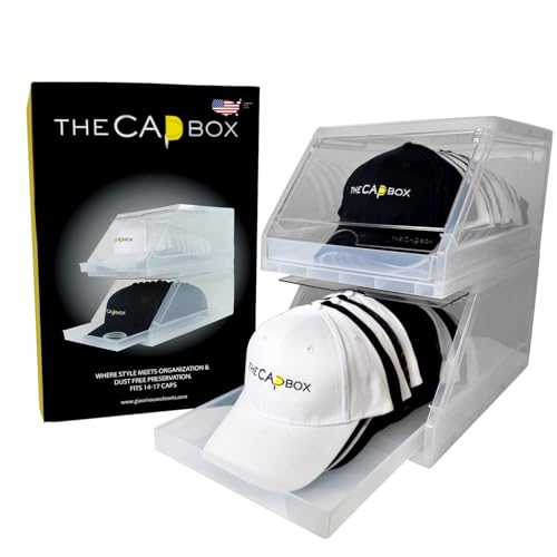 Die CapBox 2.0 aus Kunststoff (2er-Pack), stapelbarer, durchsichtiger Baseballkappenhalter, SnapBack-Kappen-Aufbewahrungsbehälter, Hutablage, Präsentationsbox (Durchsichtiger Kunststoff) von The Cap Box