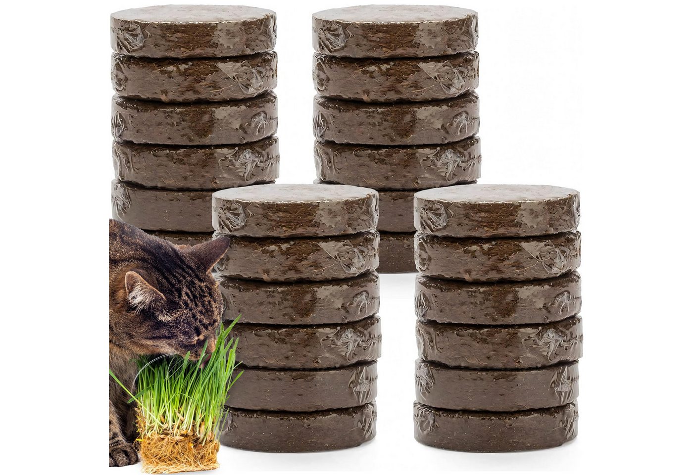 The Cat Ladies Blumenerde 24er Pack Erdscheiben Kokoserde 24x Anzuchterde mit Kokosfaser, (24-St), 24er Set Erde mit Kokosfasern Zimmerpflanzenerde Kokosfasererde von The Cat Ladies