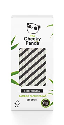 The Cheeky Panda Bambus Strohhalme Papier Mit Schwarzen Streifen | 250 x Cocktail Strohhalme | Stark und Langlebig von The Cheeky Panda