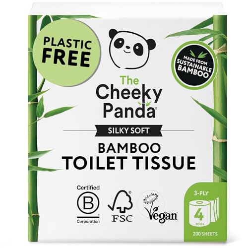 The Cheeky Panda Bambus Toilettenpapier 3-Lagig | 4 Rollen x 200 Blatt | Klopapier Plastikfrei Verpackt | Toilettenpapier Vegan von The Cheeky Panda