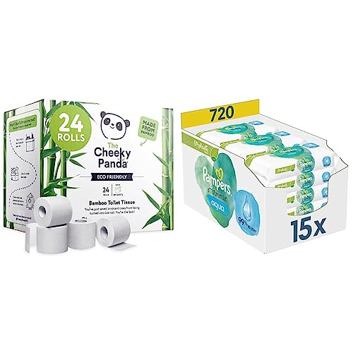 The Cheeky Panda Bambus-Toilettenrollen in großen Mengen kaufen & Pampers Harmonie Aqua Baby Feuchttücher Box, 720 Tücher (15 x 48), sanfter Hautschutz für zarte Haut mit 99% Wasser von The Cheeky Panda