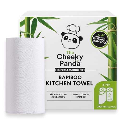The Cheeky Panda Küchenrolle Bambus 200 Blatt | 2-Lagig Papierhandtücher | 2 Rollen | Super Saugfähig und Nachhaltig von The Cheeky Panda