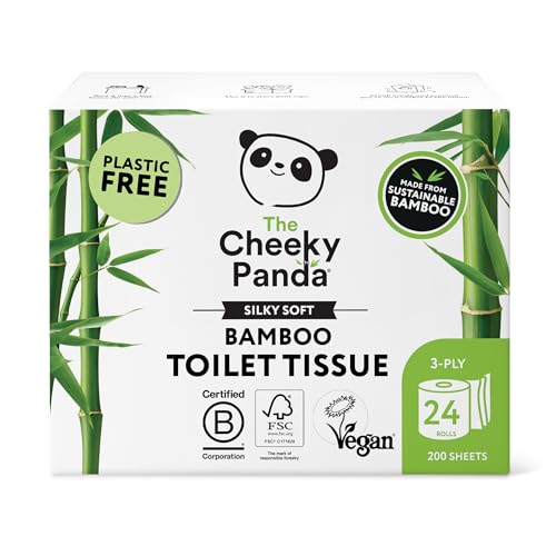 The Cheeky Panda Bambus Toilettenpapier 3-Lagig Großpackung | 24 Rollen x 200 Blatt | Klopapier Plastikfrei Verpackt | Eco WC Papier von The Cheeky Panda