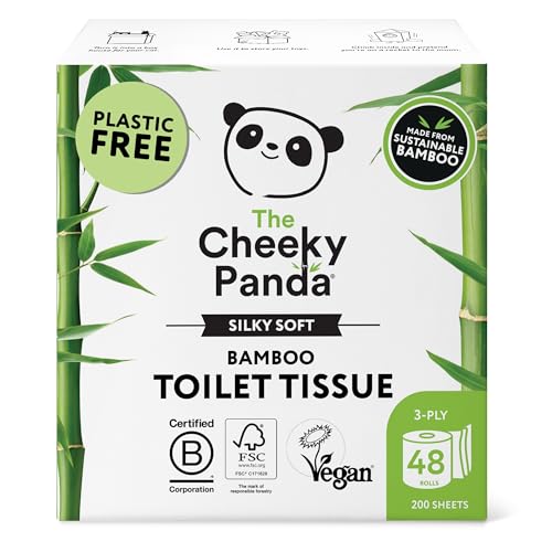 The Cheeky Panda Bambus Toilettenpapier 3-Lagig Großpackung | 48 Rollen x 200 Blatt | Klopapier Plastikfrei Verpackt | Eco WC Papier von The Cheeky Panda