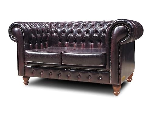 Chesterfield Sofa 2-Sitzer - Veganes Leder - My Chesterfield Antik Rot - Handgefertigtes, hochwertiges Original Chesterfield, 100% Veganes Leder - Breite 150cm von Chesterfield